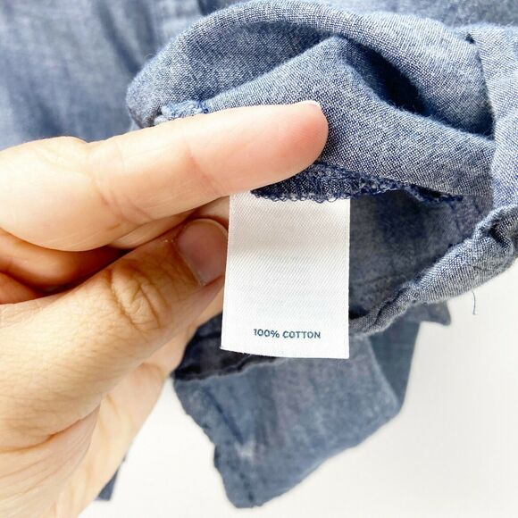 2/$30 Caslon XS Womens Blue Chambray Button-up Tab Sleeve Top - Picture 4 of 6